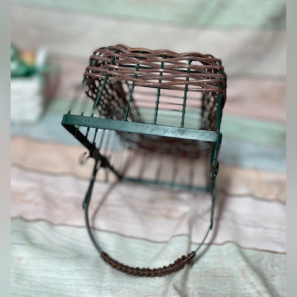 9” Wicker & Green Metal Rectangular Basket EPC Multifunctional Storage D… - Picture 5 of 10